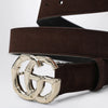 GUCCI Brown suede belt with bamboo GG Marmont buckle
