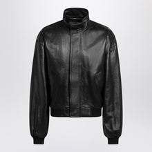  Balenciaga Black leather zip-up bomber jacket