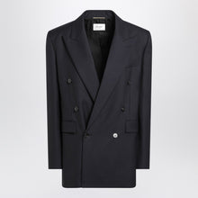  Saint Laurent Long navy blue wool gabardine coat