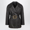GUCCI Black leather jacket with Dionysus belt
