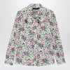 GUCCI Printed silk shirt with bow in ivory/pink