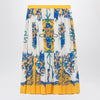 GUCCI Pleated midi silk skirt with Flora print in yellow/ivory