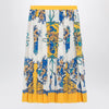GUCCI Pleated midi silk skirt with Flora print in yellow/ivory
