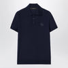 GUCCI Dark blue wool knit polo with GG embroidery