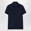 GUCCI Dark blue wool knit polo with GG embroidery