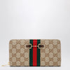 GUCCI Horsebit Web zipped wallet in GG canvas beige