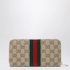 GUCCI Horsebit Web zipped wallet in GG canvas beige