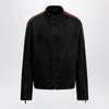 GUCCI Black cotton denim biker jacket with Web trim