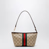 GUCCI Small pouch in sand beige GG fabric with Web stripe