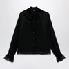 GUCCI Black lightweight silk georgette shirt with lace