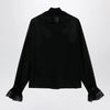 GUCCI Black lightweight silk georgette shirt with lace