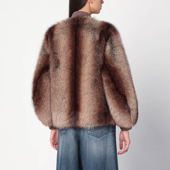 Sword 6644 Chestnut zip-up faux fur coat