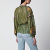 Valentino Embroidered lurex silk shirt green camou