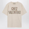 Ivory cotton T-shirt with Chez Valentino floral motif