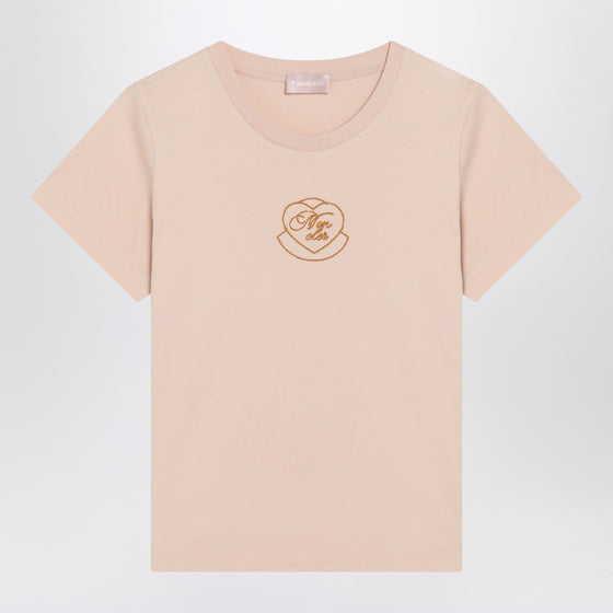 Moncler Pink cotton T-shirt with embroidered heart