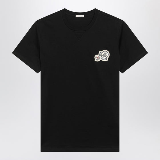 Moncler Black crewneck T-shirt with multipatches
