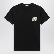  Moncler Black crewneck T-shirt with multipatches