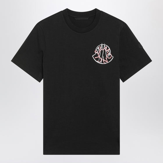 Moncler Black crewneck T-shirt with logo print
