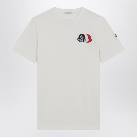Moncler White T-shirt with embroidered tricolor logo