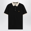 Valentino Black cotton piqué polo shirt with Vgold