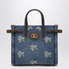 Valentino Garavani Antibes small embroidered denim shopping bag in blue