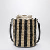 Valentino Garavani Small bucket bag in raffia with beige and black stripes