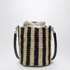 Valentino Garavani Small bucket bag in raffia with beige and black stripes