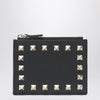 Valentino Black leather Rockstud zip card holder