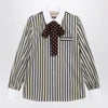 Valentino Striped cotton shirt with scarf in beige and blue