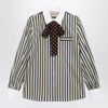 Valentino Striped cotton shirt with scarf in beige and blue
