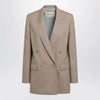 Valentino Double-Breasted Pinstripe Jacket in Mud/Ivory Virgin Wool