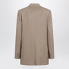 Valentino Double-Breasted Pinstripe Jacket in Mud/Ivory Virgin Wool
