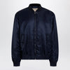 Valentino Shiny navy blue zip-up bomber jacket with Vlogo