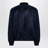 Valentino Shiny navy blue zip-up bomber jacket with Vlogo