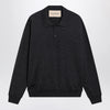 Valentino Wool polo shirt with VLogo embroidery in anthracite