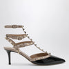 Valentino Garavani Rockstud strap pumps in patent leather, black/powder