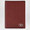 Valentino Dark red Vlogo card holder in grained leather
