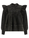 Ganni Black Washed Frill Blouse