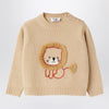Il Gufo Beige wool pullover with lion embroidery