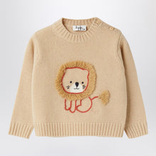  Il Gufo Beige wool pullover with lion embroidery