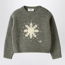  Il Gufo Grey wool sweater with snowflake motif