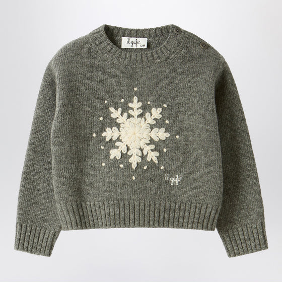 Il Gufo Grey wool sweater with snowflake motif