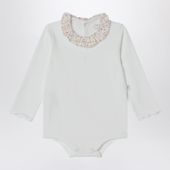 Teddy & Minou White bodysuit with neckline and floral print