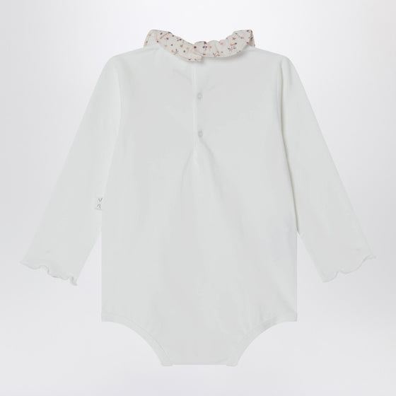 Teddy & Minou White bodysuit with neckline and floral print