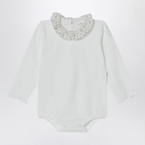 Teddy & Minou White bodysuit with neckline and floral print
