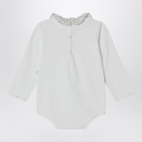 Teddy & Minou White bodysuit with neckline and floral print