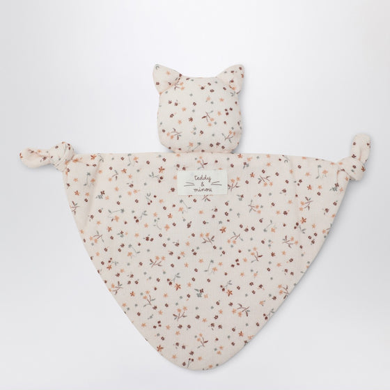 Teddy & Minou Cream floral doudou with kitten