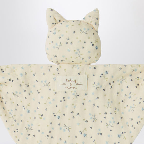 Teddy & Minou Avio blue floral doudou with kitten