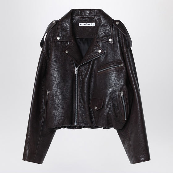 Acne Studios Brown leather over bomber jacket