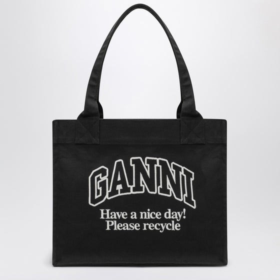 GANNI Large black canvas tote bag